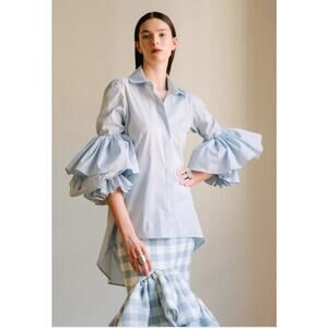 Leal Daccarett Ila Tiered Sleeve Cotton Blouse Size 2 *See Measurements*